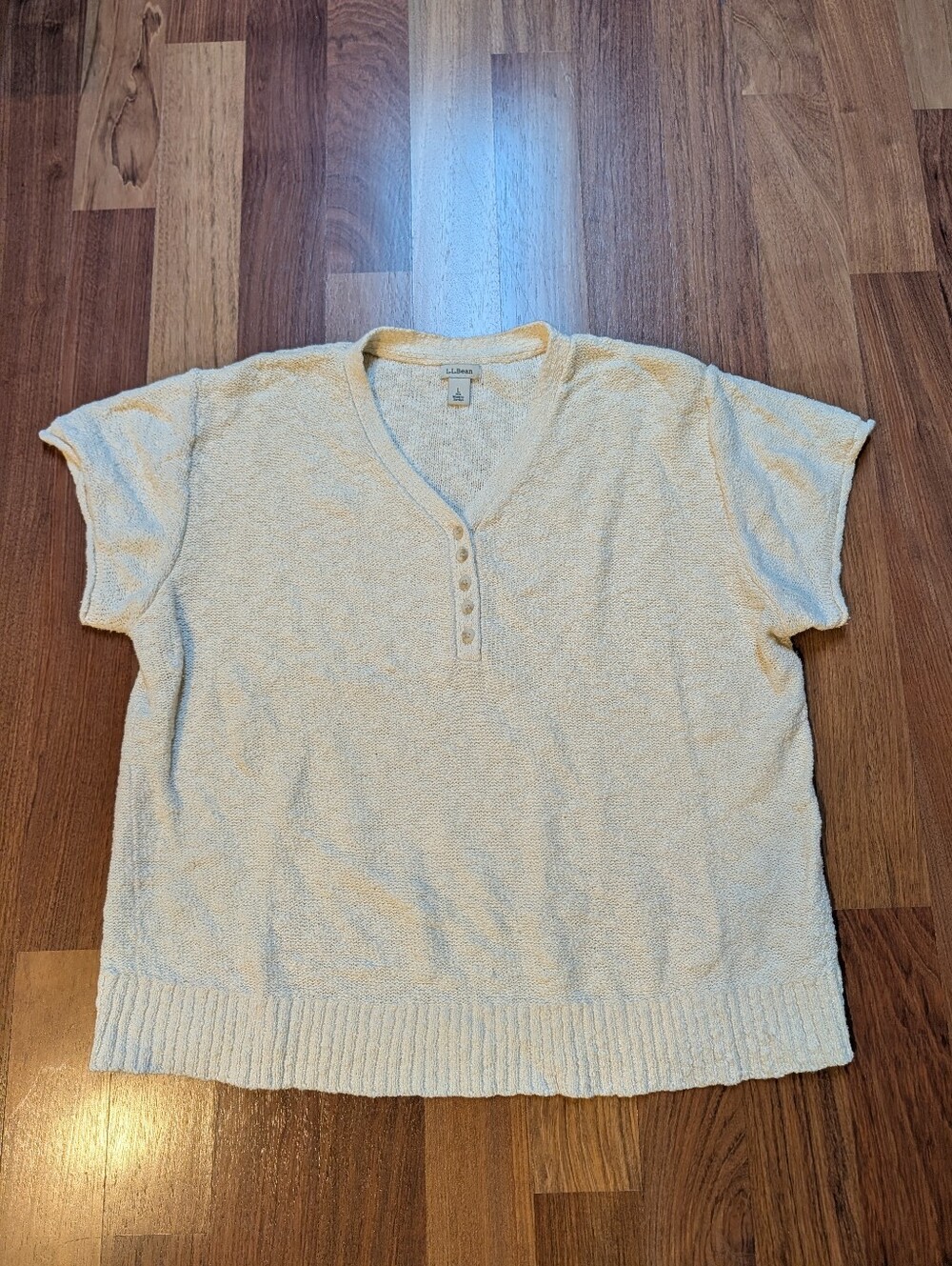 LL Bean Cotton V Neck Henley Roll Sleeve Sweater Tee Sz large